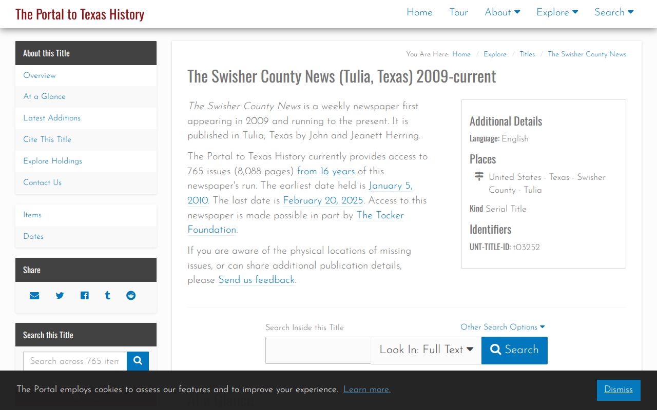 Swisher County historical news archive record source