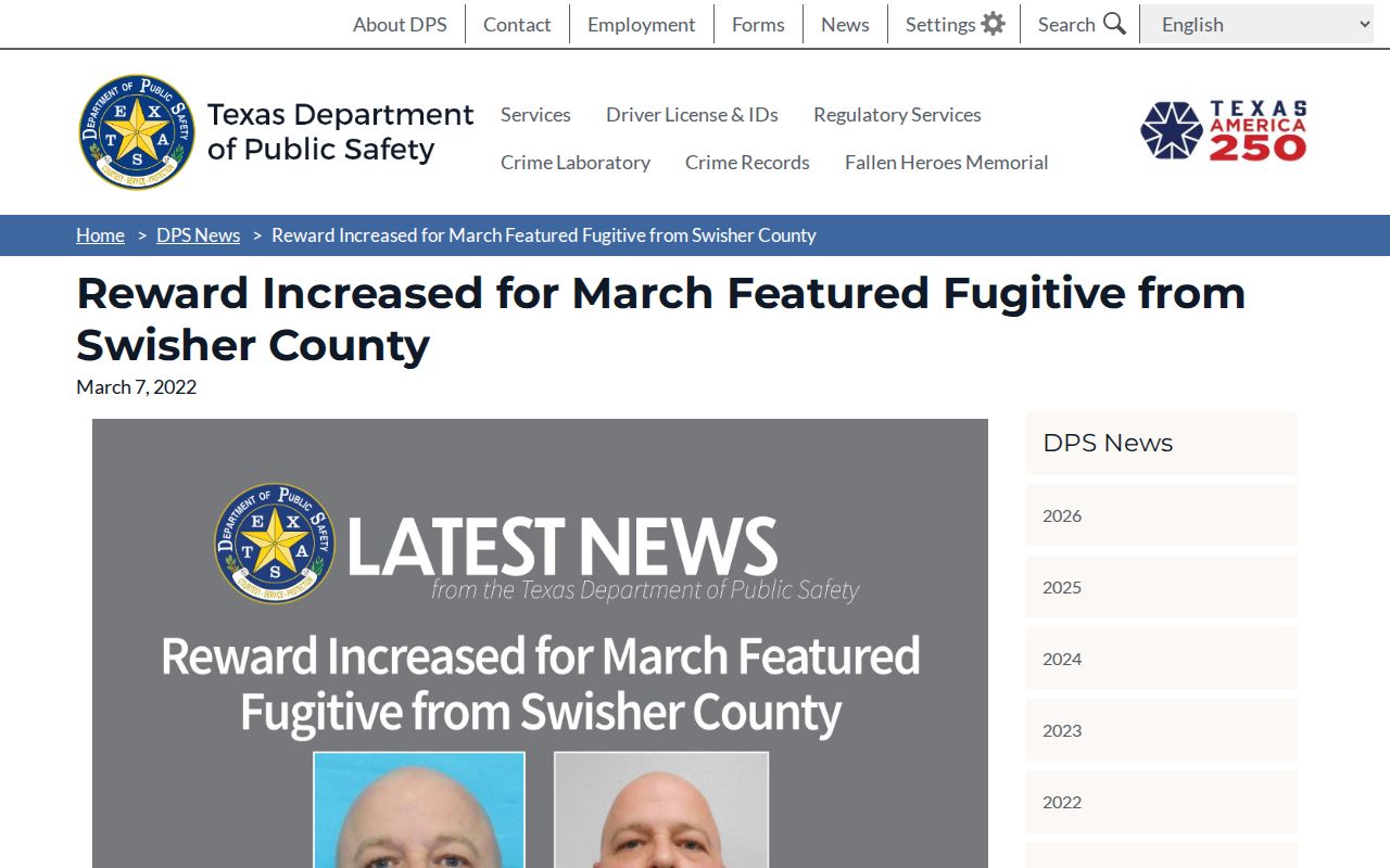 Swisher County wanted fugitive bulletin record source